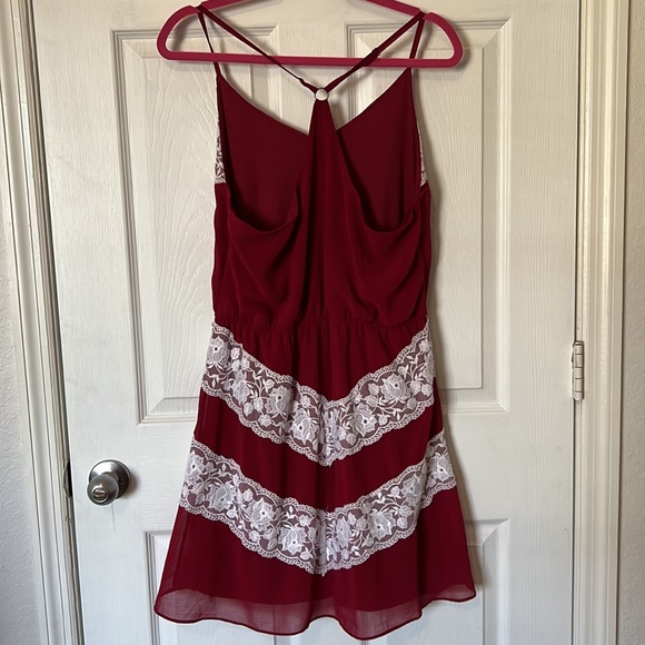 Red with White Lace Detail Racerback Dress with Adjustable Straps - Picture 2 of 2